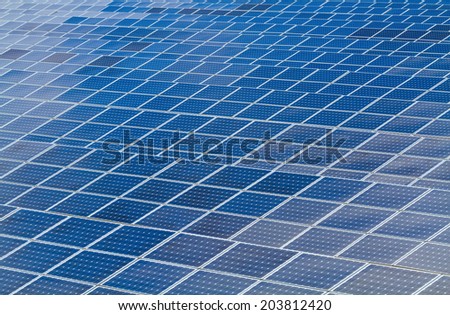 Upper perspective of the solar field from big photovoltaic power plant