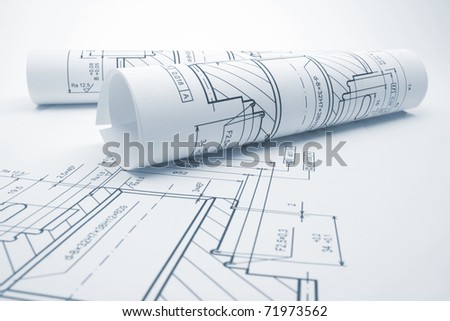 Blueprints of engineering component - blue tone