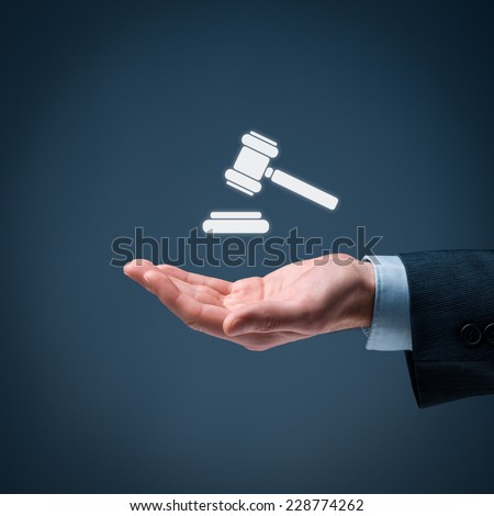 Lawyer (advocate, jurist) grant legal aid. Law represented by judicial gavel icon.