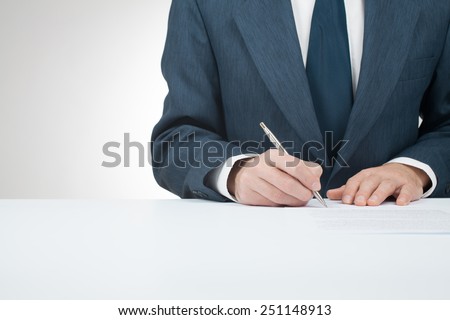 Businessman sign contract, agreement, mortgage, insurance or another document