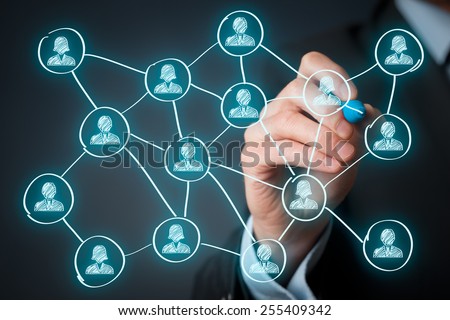 Social media and community concept. Man draw new connection in community.