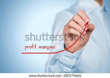Increase profit margins concept. Businessman plan (predict) profit margins growth represented by graph.