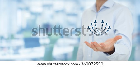 Customer care, manage employee, human resources, life insurance, employment agency and marketing segmentation concepts, office in background, wide banner composition.