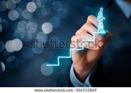 Manager (businessman, coach, leadership) plan to succeed. Coach (human resources officer, supervisor) motivate employee to growth, bokeh in background.
