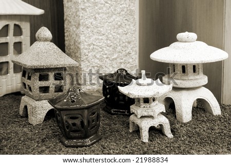 Ornamental Lanterns on Ancient Japanese Garden Decorative Lantern S Stock Photo 21988834