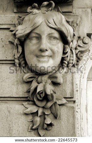 Decorative portrait statue in classic Europe building