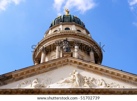 the French Cathedral dome detail, Gendarmenmarkt square, Berlin