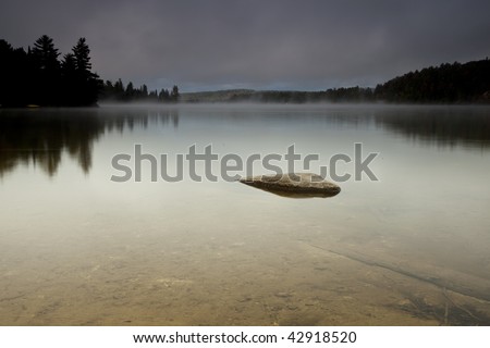Scenic view of a deserted lake in Algonquin Provincial Park, Ontario.