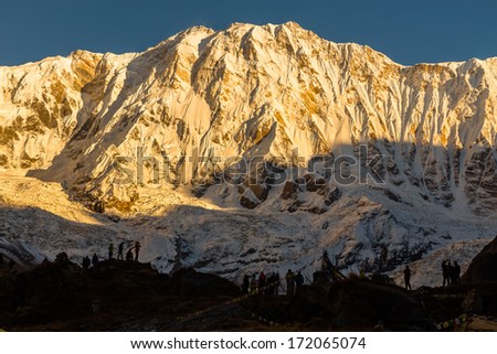 People watching sunrise by the Annapurna mountain, Nepal
