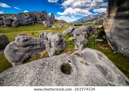Boulders in the Castle rocks in South Alps, South island of New Zealand