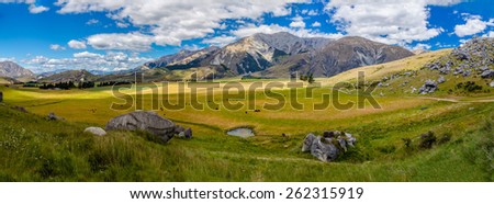 South Alps landscape panorama, South island of New Zealand