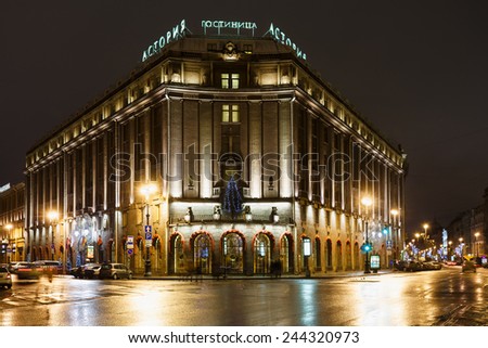 ST.PETERSBURG, RUSSIA - JANUARY 1: Hotel Astoria in January 1, 2015 in St.Petersburg, Russia. Hotel guests were Lenin, Prince Charles, Luciano Pavarotti, Madonna, Elton John, President George W. Bush