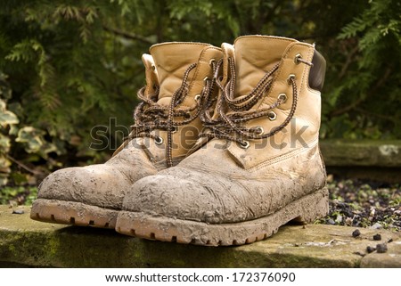 Pair of dirty  work boots.