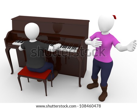 A woman sings a song with a pianist man