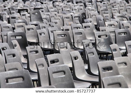 Plastic chairs in the street. Comfortable furniture for events