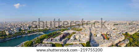 Panoramic of the city of Paris and the river seine as seen from Eiffel Tower