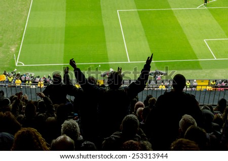 Football fans protest against a bad decision of the referee