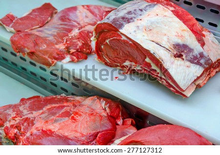 raw meat. Fresh meat in the marketplace. Beef steak