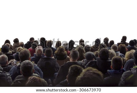 Spectators. A crowd of people isolated over white watching concert or sport event