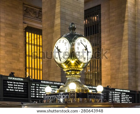 NEW YORK, USA / 08.02.2015 - Famous clock on the information booth of Grand Central Station