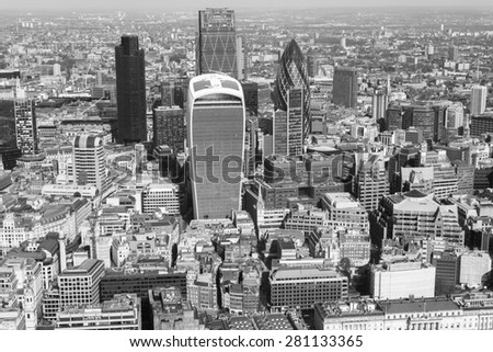 LONDON, UK / 07.03.2015 - Black & white panoramic view Central London across the river Thames