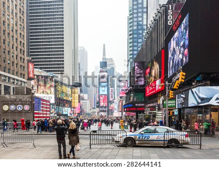 NEW YORK, USA / 08.02.2015 - Busy street panorama in Times Square
