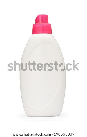 Packaging bottles, plastic packaging, soap, shampoo and laundry detergent isolated on white background