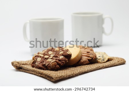 he many cookies on sack and coffee cup set for relax and break from meeting