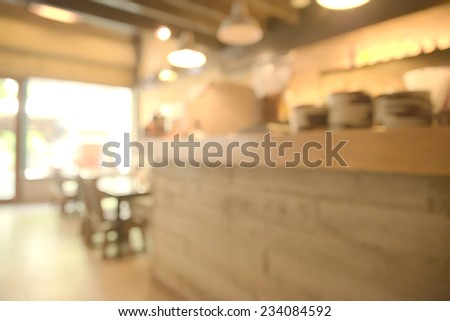 Abstract blurry restaurant counter and table background