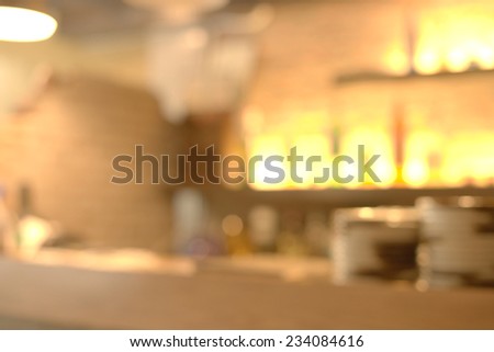Abstract blurry restaurant counter background