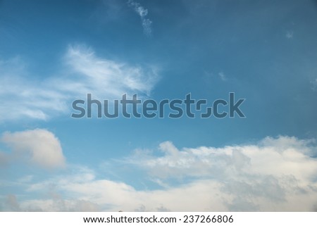 Abstract white cloud over blue sk background with small chinese dragon head shape cloud at one third upper left