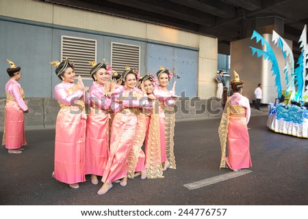 Bangkok, Thailand - January 14, 2015: Group of Thai native life style dressing people posing for photographer in \