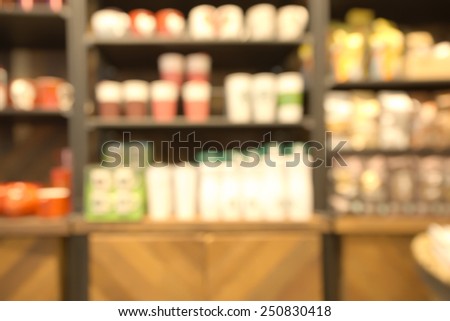 Abstract blurry retail store water glass shelf background