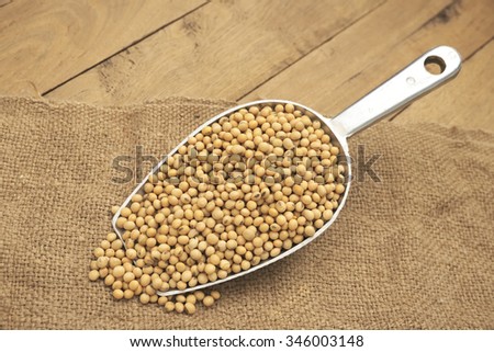 Closeup of spoonful of yellow beans over rustic background