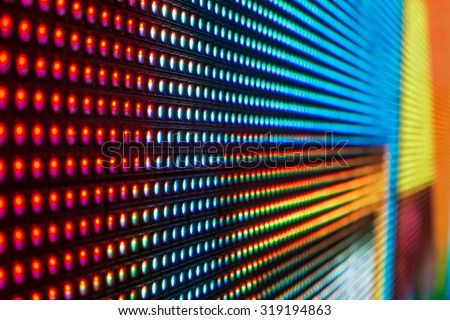 Extreme macro of rainbow colored LED smd screen - background with shallow depth of field