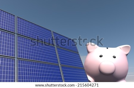 Piggy saving money with solar panels