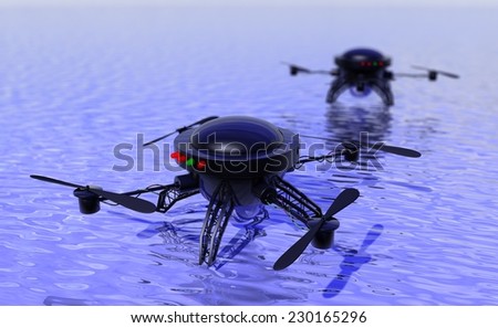 Unmanned drone copter searching for survivors