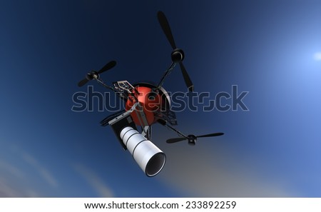 Big brother is watching you - espionage drone sees everything with the zoom lens on the camera