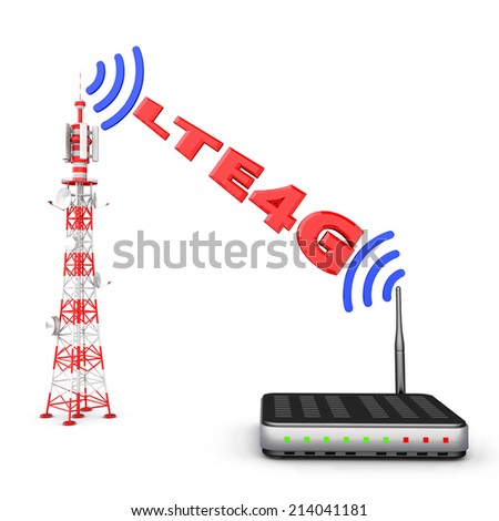 Transmitted by the tower, the modem, the signal and the inscription LTE4G