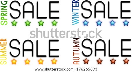 Four seasonal sales decorated with colored stars