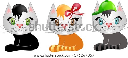 Three illustrations of cats