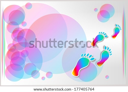 Background with colored foot steps and bubbles