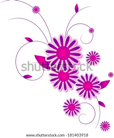 Pink flowers with wave and leaves ornaments