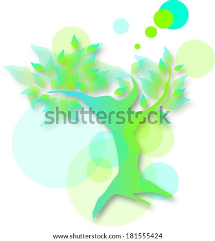 Light blue green tree with leaves and circle decorations