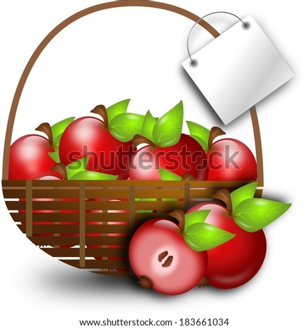 Brown basket of red apples with empty label