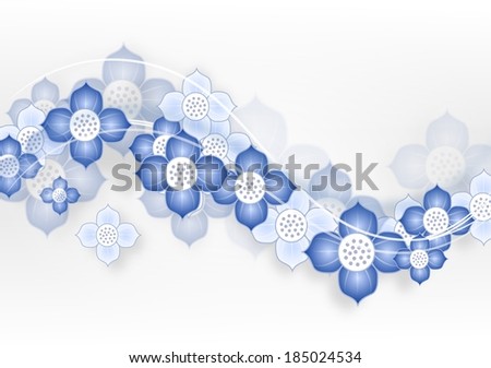 Blue flowers on wave with white background