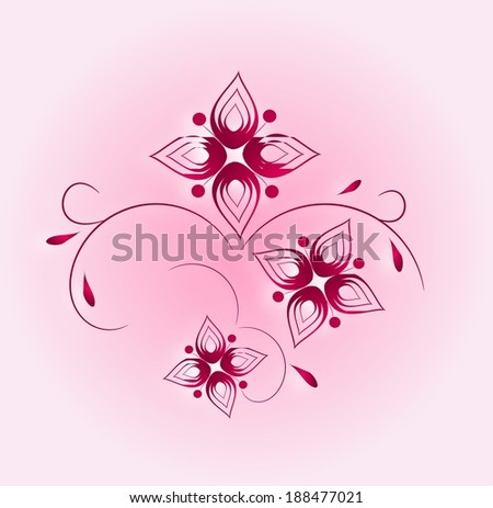 Dark pink floral ornaments on light pink background