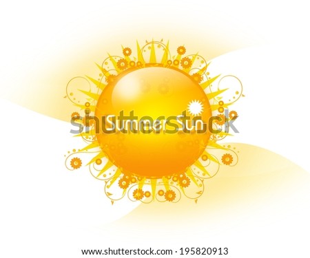 Gold floral summer sun on white background