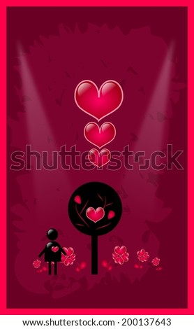 Dark pink love card with love tree