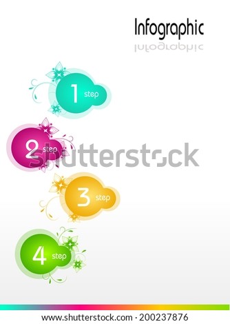 Info graphic template with colored circles and floral ornaments
